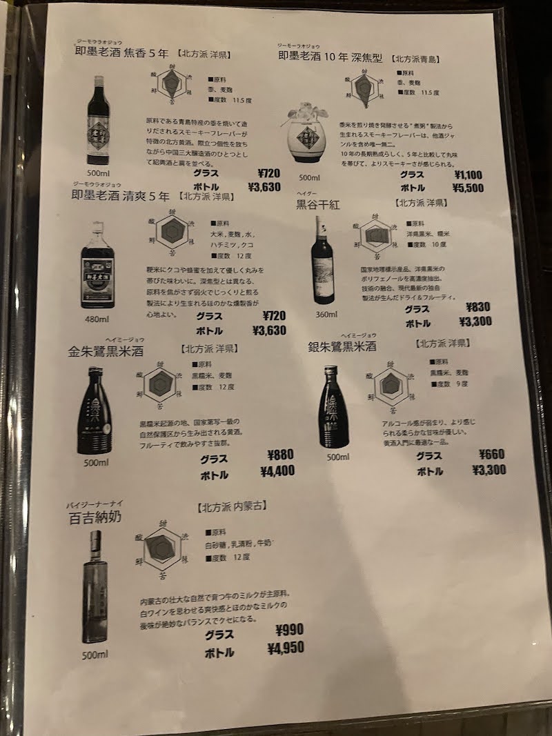 神楽坂・飯田橋にある黄酒が楽しめる中華料理店「智林」の黄酒メニュー３